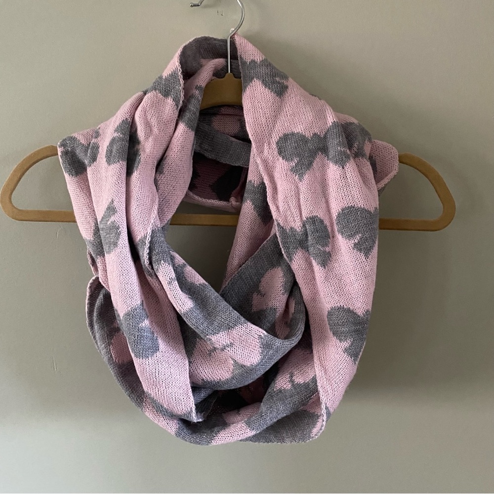 Charming Charlie Reversible Pink Grey Bow Infinity Scarf